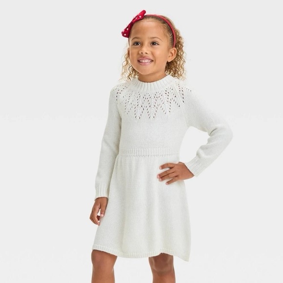 Toddler Girls' Pointelle Sweater Dress - Cat & Jack Cream 2T NWT - Picture 1 of 11